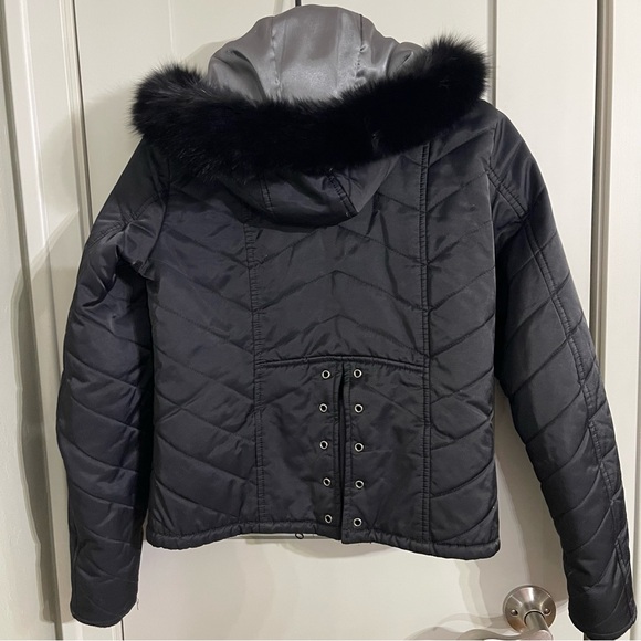 Harley Davidson Quilted Black Jacket Puffer Faux Fur Hood Womens Small - Picture 2 of 10